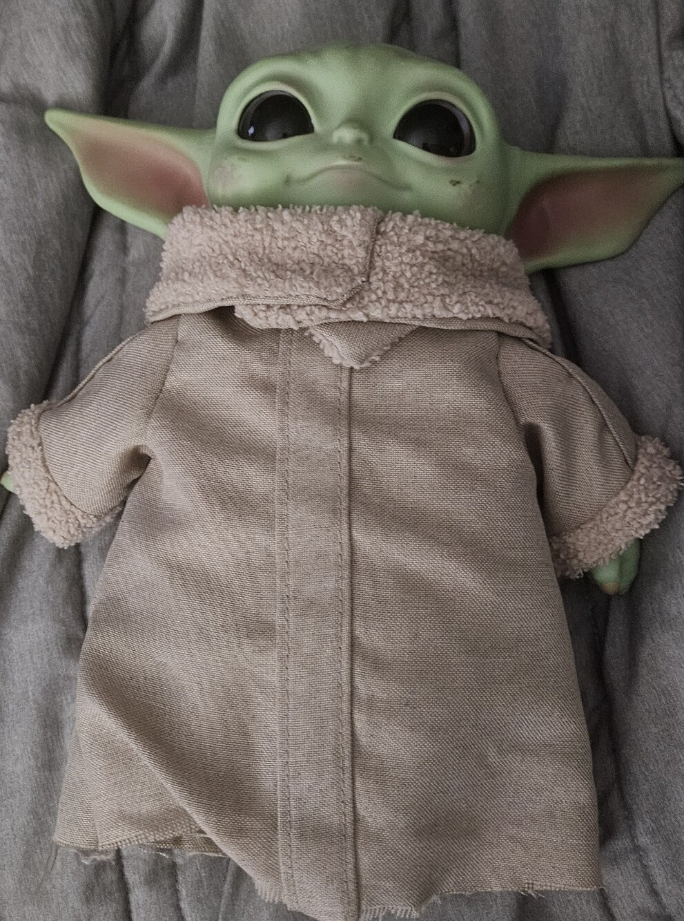 The Child (Grogu) Plush Figure in Beige Shearling Coat With Hard Rubber Head